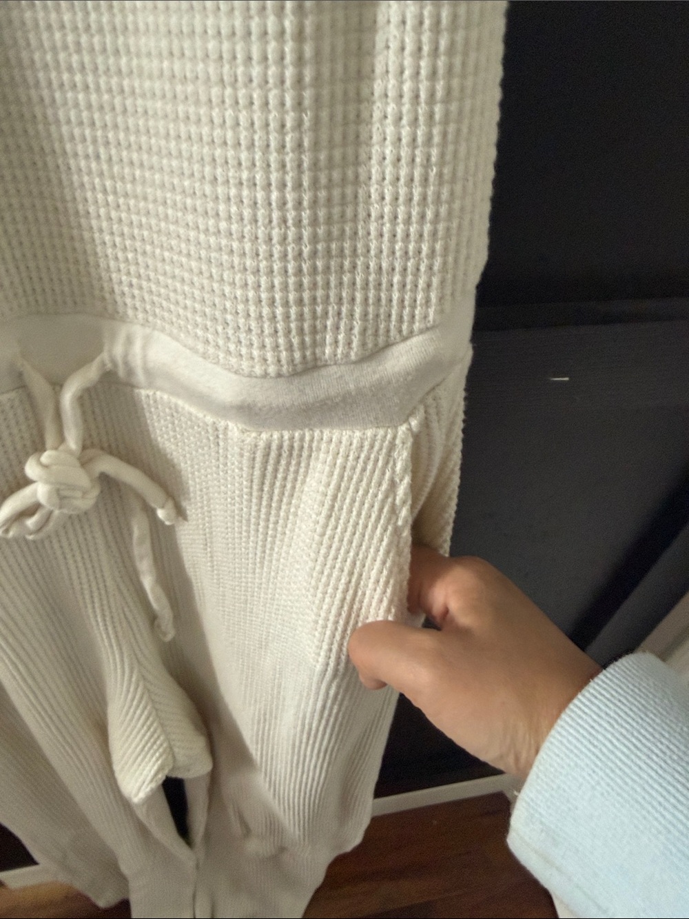 Set Active Cream Lounge Waffle Knit Cami Wide Leg Jumpsuit. XS - Picture 4 of 5